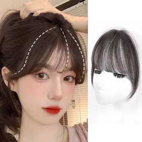 인모 C컬 앞머리 가발 옆머리 시스루 사이드 뱅 부분 똑딱이 헤어피스, 1개, 다크브라운