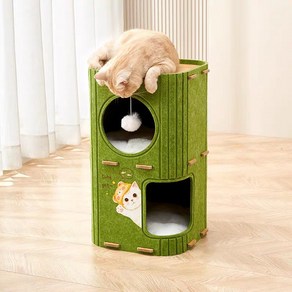 메일캣 고양이 2단 다기능 펠트 숨숨 캣타워 37 x 37 x 60 cm, 그린, 1개