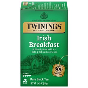 Twinings Iish Beakfast Tea Robust and Flavoufu 트와이닝스 아이리시 브렉퍼스트 티 강렬하고 풍미 있는 카페인 함유 홍차 티백 개별 포장, 1개, 30.62g, 1개입