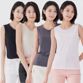 [지센창원]여성 네크 매쉬 배색 불가리 민소매 티셔츠 4색 LFTSP303