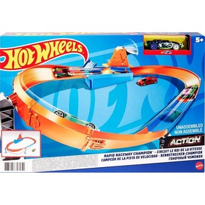 Hot Wheels 장난감 자동차 트랙 세트 래피드 레이스웨이 챔피언 멀티 카 런처 다른 세트와 연결 1:64 스케일 자동차 포함, Rapid Raceway 챔피언, 1개