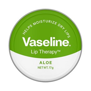 Vaseline Lip Tins Aloe 입술 수분 공급과 자연스러운 윤기를 위한 알로에 추출물 함유, 1개, 17g