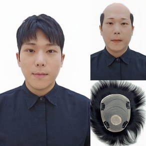 [사전손질후발송]100%인모 미디움레이어 남자 부분가발 클립식 테이프식 혼용가능, M(가로18cmX세로20cm), 1개, 자연검정