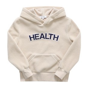 HO664CR CREAM SHERPA CAPSULE 헬스 (HEALTH SHERPA) 로고 부클 크롭 여성 후드티