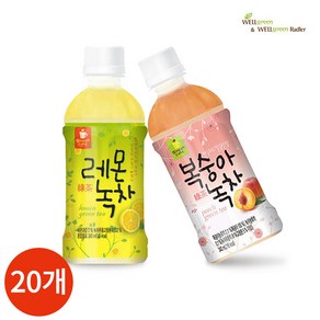 웰그린 레몬녹차 복숭아녹차 반반세트 340ml x 20PET, 20개