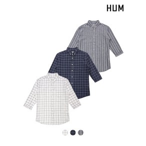 HUM 남 코튼린넨 윈도우 체크 7부 셔츠 FHNMCSS122P