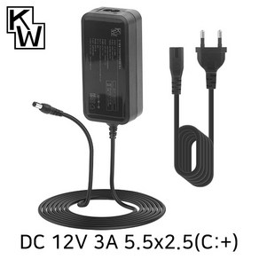 [강원전자] 아답터 100~240V / 12V 3A [내경2.5mm/외경5.5mm] KW SMPS 전원 케이블 포함 [박스포장] [KW-A1230B], 1개