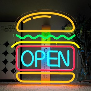 햄버거 오픈 네온 사인 OPEN 인테리어 장식