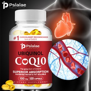 Pslalae 유비퀴놀 CoQ10 100 mg 소프트젤 - 흡수성이 뛰어남 - 심장 건강을 위한 활성 형태의 CoQ10 - 60/120 캡슐, 1박스, 60정