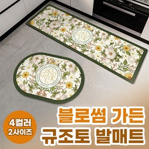 빨아쓰는 블로썸 가든 규조토 발매트 / 주방 욕실 거실, 로즈 데이지 - 타원형(40X60)