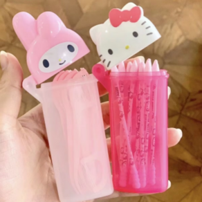 귀여운 키티 마이 멜로디 휴대용 미니 이쑤시개 화장품 면봉 보관함, 1개, 핫핑크 키티