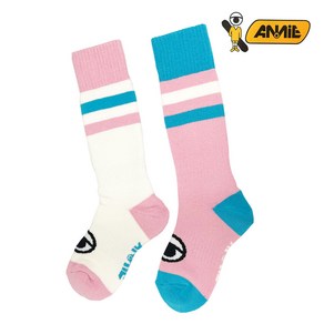 ANNIE BOARD SPORTS SOCKS 애니 스키 스노우보드 겨울 양말 주니어 어린이 남자여자 18-21cm, 화이트핑크, 1개