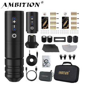 문신키트 타투머신 Ambition Ninja Po 무선 기계 2400mAh 배터리 펜 전문 풀 세트 영구 메이크업 도구 바디 아트, 8.Red KIT 1, 1개