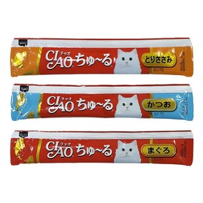 [일본 반려묘 식품]이나바 챠오츄르 고양이 간식 3가지맛 x 3세트 총27포, 3개