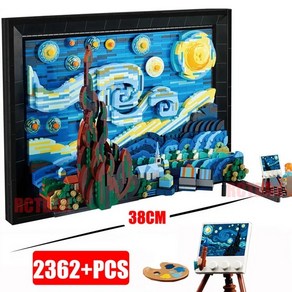 몬테소리 21333 빈센트 반 고흐 호환 별이 빛나는 밤 빌딩 블록 아트 페인팅 Moc 아이디어 홈 데코레이션 교육 장난감 선물, [01] StayNight2