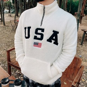 USA 반집업 양털 남성 아노락 겨울 티셔츠