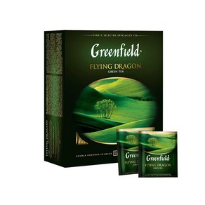 Geenfield Flying Dagon Geen Tea Collection Fine 그린필드 플라잉 드래곤 그린티 컬렉션 엄선된 스페셜티 티 100개 더블 챔버 티백 태그, 1개, 136.08g