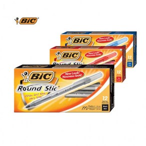 BIC 라운드 스틱 볼펜 1.0 검정색 청색 적색 빅볼펜 1타 12입