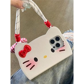 아이폰 플립케이스 hello kitty 고양이 키티 핸드 스트랩 체크 아이폰15 po max 아이폰14