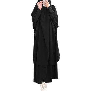 여자 2pcs 무슬림기도 드레스 긴 소매 히잡 khimar 스커트 세트 아바야 카프탄