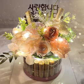 라비나 LED 비누꽃 용돈케이크 어버이날 부모님선물 용돈박스 꽃 기념일 칠순 생신 생일선물, 핑크, 1개