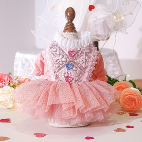 Pet Clothes Love Sequins Wedding Dess Valentine Red Love Dess Doggy Stuff, Pink, XL, 1개