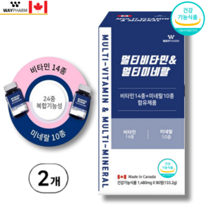 캐나다 멀티비타민 미네랄 1480mg 3개월분 고함량 올인원 비타민 14종 미네랄 10종 필수 종합비타민 영양제 멀티미네랄, 2박스, 90정