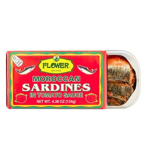 Flower Brand Sardines in Tomato Sauce Morocco Wild Sardine 꽃 브랜드 정어리 토마토 소스 모로코 야생 정어리 통조림 4.38온스(5팩