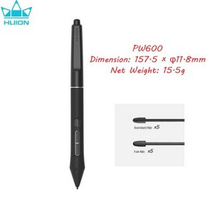 Huion PenTech 4.0 배터리 프리 펜 펜 디스플레이용 16K 레벨 압력 PW600S PW600 Kamvas Po 19 Kamvas Po 27 Kamvas 13, 1개, PW600