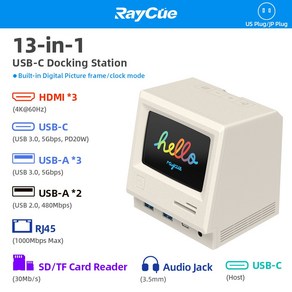 RayCue 128K SE c타입 허브 USB 3.0 도킹스테이션 4K 60Hz 멀티 어댑터 C to HDMI 트리플 모니터 확장 맥북, 2) 128K SE-US, 한개옵션1