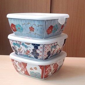 하코야 사각 3칸 나눔 도자기볼 570ml, 파도새, 1개
