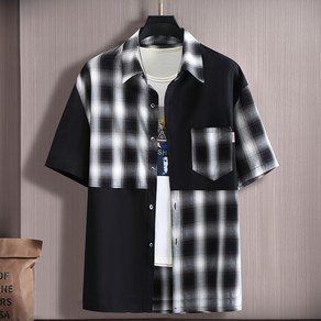 쥬엔리치 4XL-11XL 남자 빅사이즈 캐쥬얼 반팔 셔츠 체크 반팔티 면 티셔츠 루즈핏 남성 T 여름 티