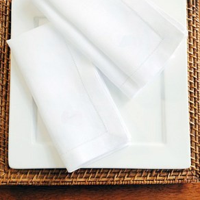 웨딩포 리넨 냅킨 헴스티치 화이트 4매/2매 세트 Linen Napkin Poly white 50X35cm, 4개