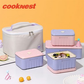 CookNest 직장인 304 스텐 성인 보온 도시락통 세트 런치박스 식판도시락, 1세트, 600ml*3