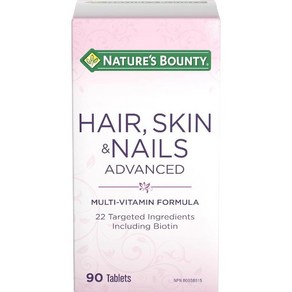 (캐나다 직송) 네이처스 바운티 헤어 스킨 네일 어드벤스트 비오틴 종합비타민 90정 Natues Bounty Hai Skin Nails Advanced With Biotin, 1개