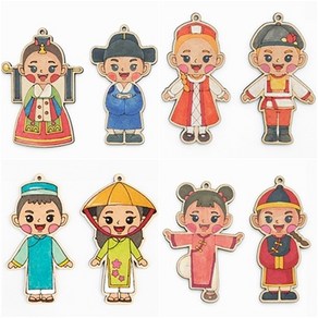 민화샵 교육용자료 다문화팬시우드 집콕놀이 초등만들기 꾸미기 다문화 나무팬던트 만들기재료 팬시우드 열쇠고리 다문화세트 우드아트 목걸이만들기 꾸미기, 다문화세트 우드아트-남아공(줄루족)