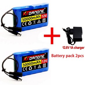 모니터받침대허브 신제품 휴대용 슈퍼 12V 30000mah 배터리 충전식 리튬 이온 팩 용량 DC 12.6v 30Ah CCTV, 02 Battey X2 ChageX1, 02 Battey X2 ChageX1