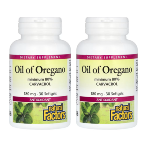 유기농 오레가노 오일 180mg 30캡슐 2병 카르바크놀 네추럴 팩터스 OIL OF OREGANO cavacol NATURAL FACTORS, 30정, 2개