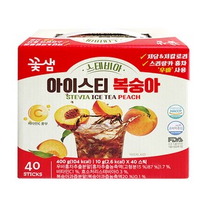 꽃샘 스테비아 아이스티 복숭아, 1개, 40개입, 10g