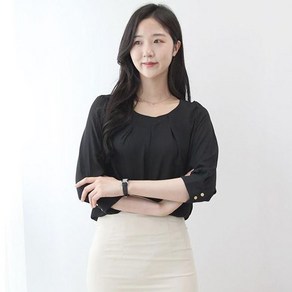 면접블라우스 여자면접복장 정장 라운드넥7부 소매블라우스 핑크 블라우스 3color