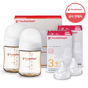 더블하트 모유실감 3세대 PPSU 젖병 베이직 트윈팩 160ml 제뉴인화이트+젖꼭지4개, 1세트, 3세대 젖꼭지 M(4입)