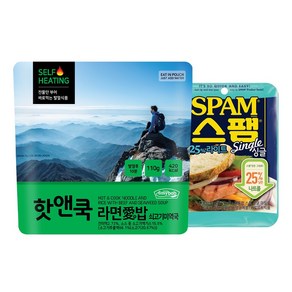 이지밥 핫앤쿡 라면애밥 쇠고기미역 + 스팸세트 발열도시락 전투식량 비상식량 캠핑음식 한라산간편식 등산음식, 190g, 1개