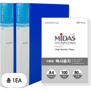 현풍 40매 비보 클리어화일 인덱스 A4 2p + 복사지 100p 세트, 청색, 1세트