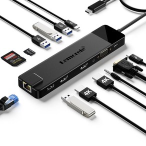 Lemorele 13 in-1 USB C 허브 유형 C 도킹 스테이션 RJ45 PD 100W 어댑터 VGA 1000Mbps 기가비트 이더넷 4K USB 3.0 허브