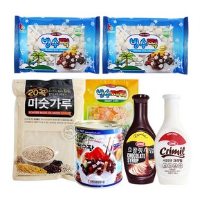 빙수재료 (떡 2개 +제리 1개 +초코시럽 +연유 +팥 850g +20곡 미숫가루 800g), 800g