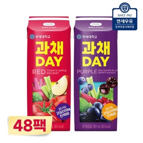 연세대학교 연세우유 연세유업 과채데이 레드 퍼플 190ml 48팩