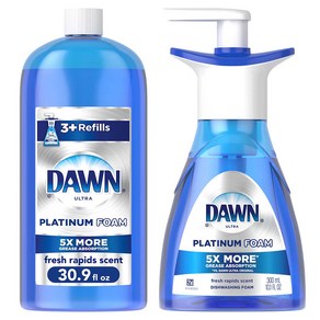 Dawn 던 5X 플레티넘 이레이징 래피드 주방세제 298ML 플러스 915ml 리필 세트, 1개