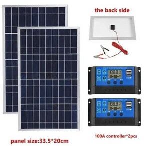 600W 500W 태양광 패널 키트 완성 12V 다결정 USB 전원 휴대용 야외 충전식 태양광 전지 태양발전기 가정용, 8) 2PC With  Contolle