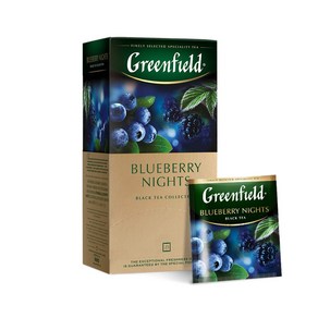 Geenfield Bluebey Nights Black Tea Fuit & Heb 그린필드 블루베리 나이츠 블랙티 과일 & 허브 컬렉션 25티백 특별한 호일 향주머니로 차, 25 Count (Pack of 1), 1개, 25개입