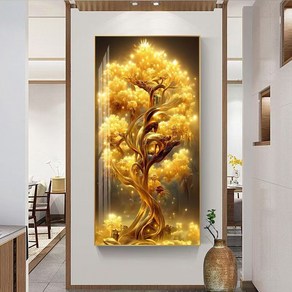 루비스타 보석십자수 DIY 재물 풍수 금전운 돈나무 금전수 50x90cm, 1개, 황금색